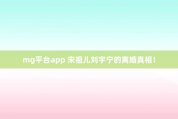 mg平台app 宋祖儿刘宇宁的离婚真相！